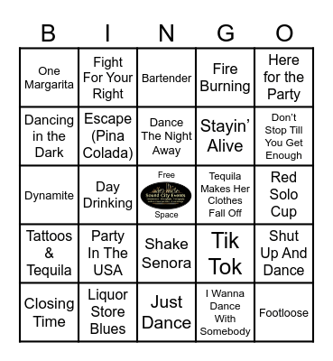 Round 2 Drink, Dance & Party Music Bingo! Bingo Card