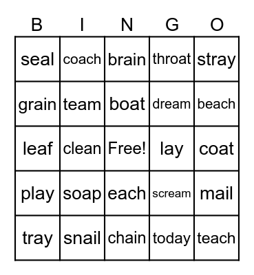 VOWEL TEAMS Bingo Card