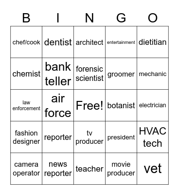 Jobs and Career Bingo Card