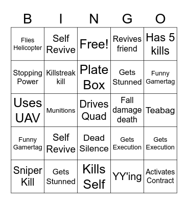 Warzone Bingo Card