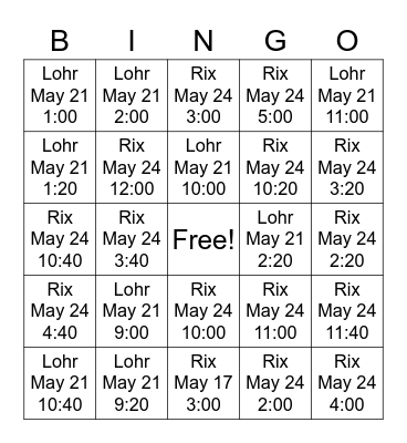 St Joe Bingo Card
