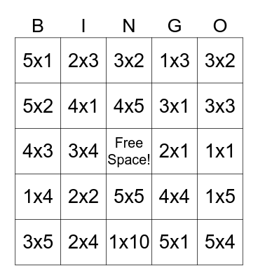 Multiplication Bingo Card