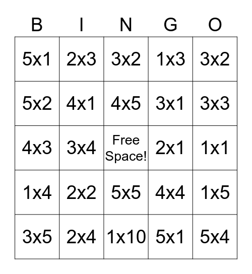 Multiplication Bingo Card