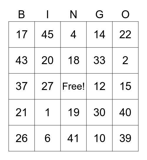 Kim Bingo Card