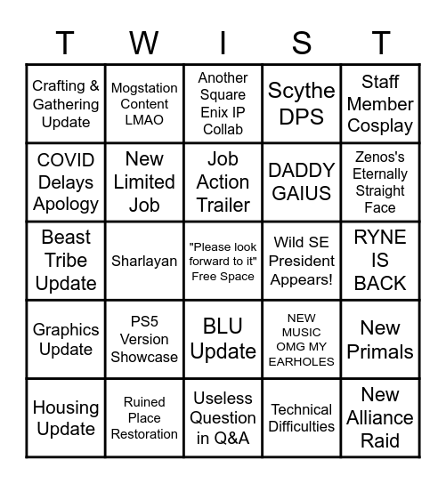 Fanfest 2021 Shenanigans Bingo Card