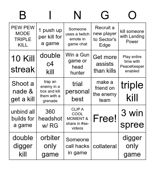 Sector's Bingo Card