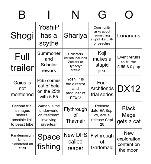 Fanfest Bingo Card