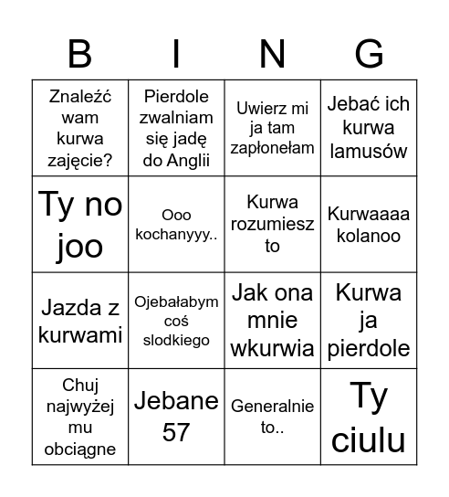 BINGO RÓŻA Bingo Card