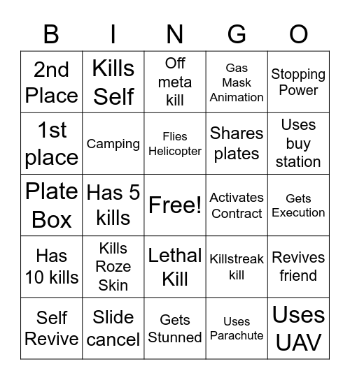 Warzone Bingo Card