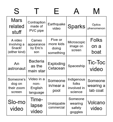 Exploratorium Film Fest 2021 Bingo Card
