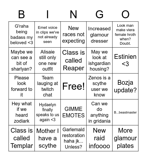 Eryn's FanFest of Screams Bingo Card