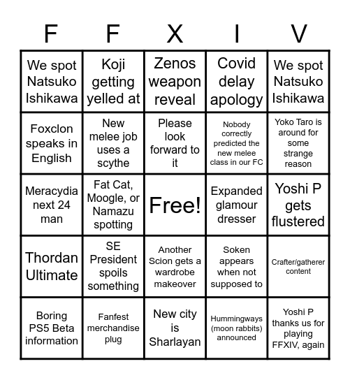 Tonberry FanFest Bingo Card