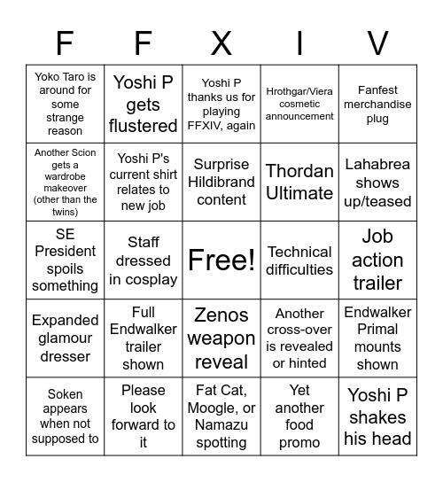 Tonberry FanFest Bingo Card