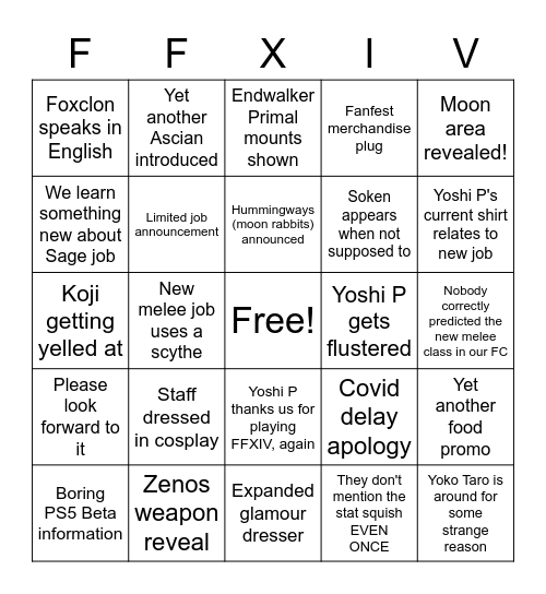 Tonberry FanFest Bingo Card