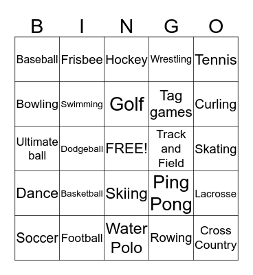 Sports Bingo Card