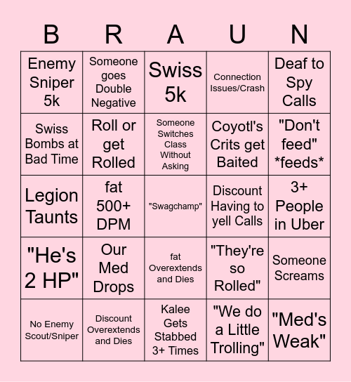 Prolander Scrim Bingo Card