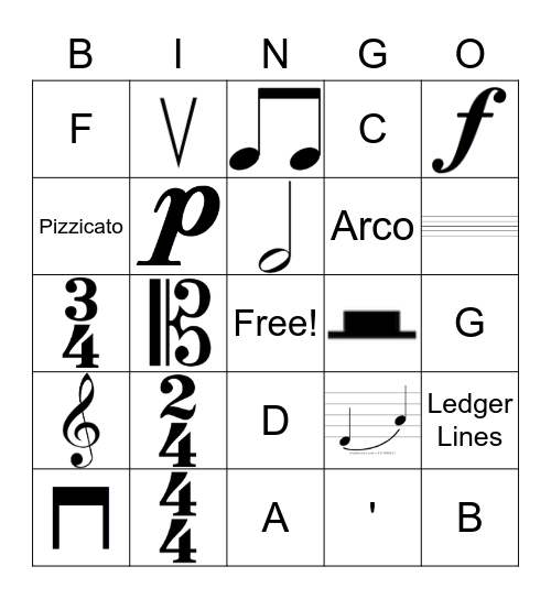 5th Grade Notation Bingo Card