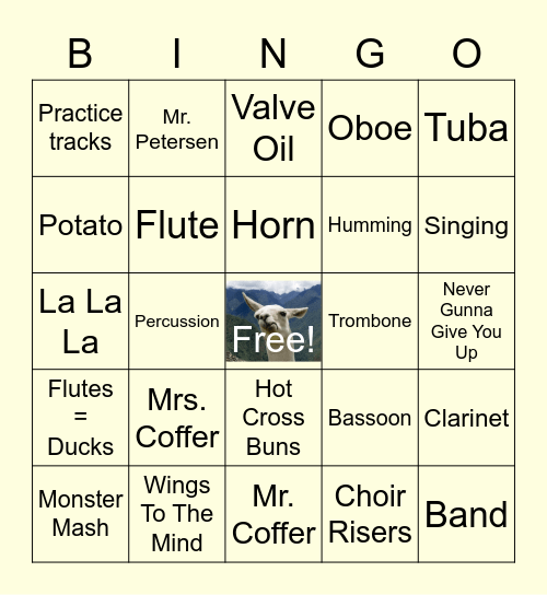 Harvard Music Bingo Card