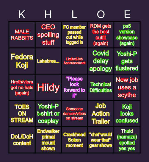 Khloe's Endwalker Tales Bingo Card
