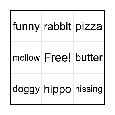 Double Syllable Bingo Card