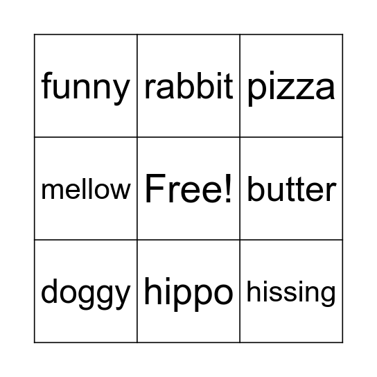 Double Syllable Bingo Card