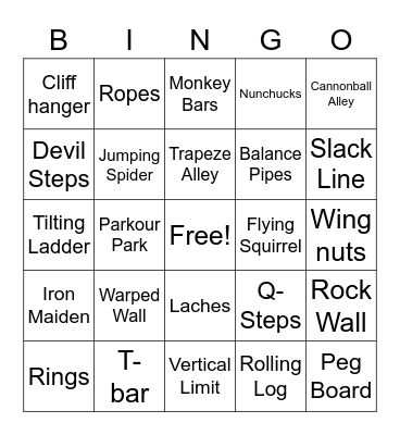 Ninja Obstacles Bingo Card
