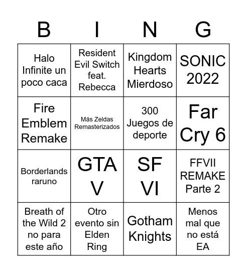 E3 2021 Bingo Card