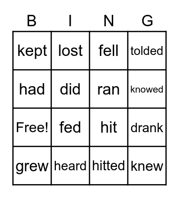 IRREGULAR VERBS Bingo Card