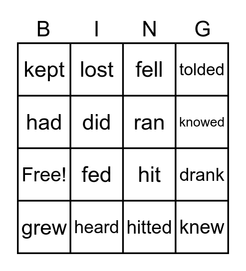 IRREGULAR VERBS Bingo Card