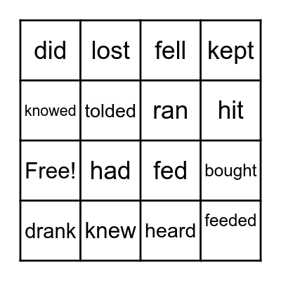 IRREGULAR VERBS Bingo Card