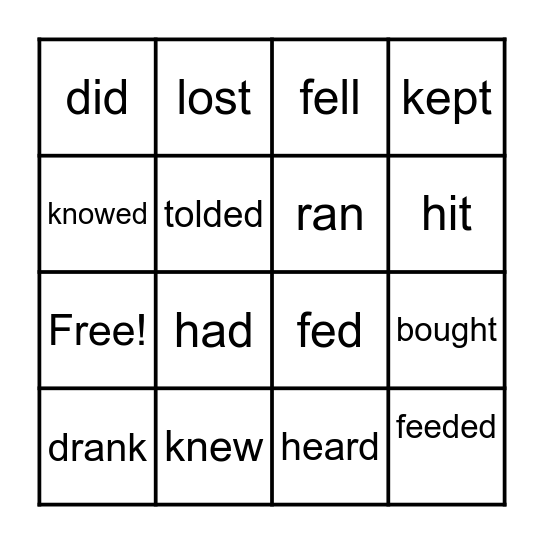 IRREGULAR VERBS Bingo Card