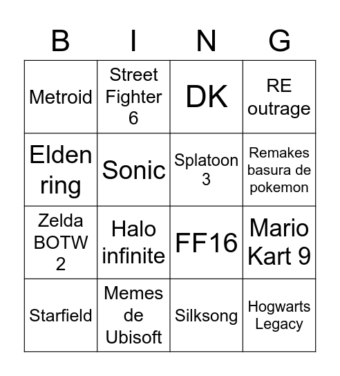 E3 2021 Bingo Card