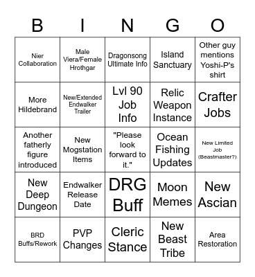 FFXIV Fanfest Bingo Card