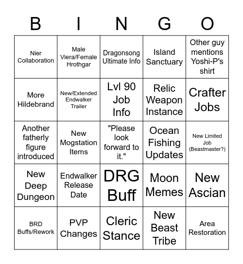 FFXIV Fanfest Bingo Card