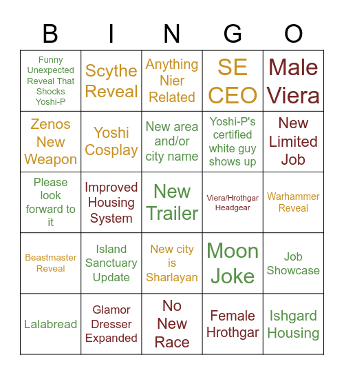 Endrunner Bingo Card