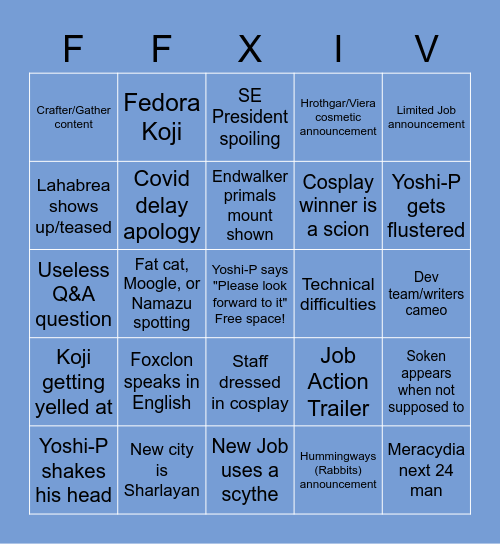 FFXIV Fan Fest 2021 (original prompts made by Akiva Dantes - Hyperion) Bingo Card