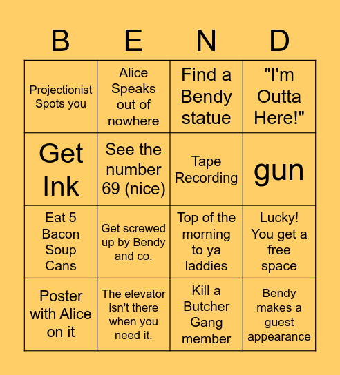 Bendy Bingo Card (Chapter 3) Bingo Card