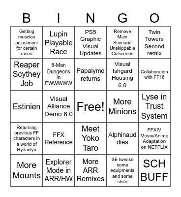 FFXIV Fan Fest Bingo Card