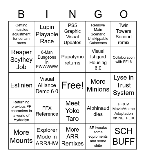 FFXIV Fan Fest Bingo Card