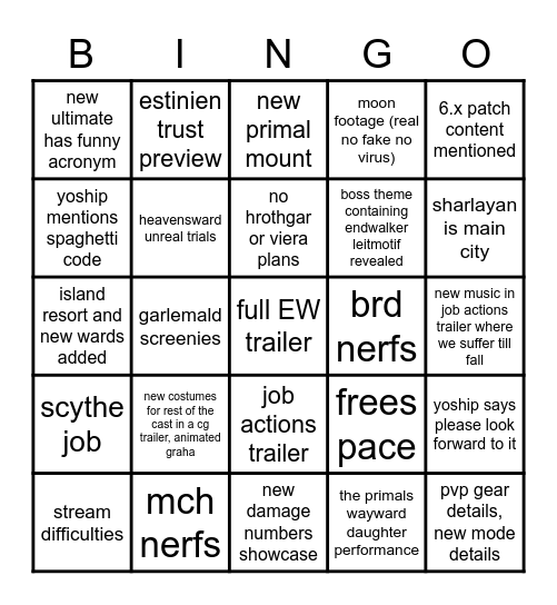 xiv Bingo Card