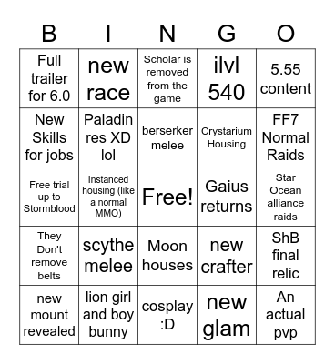 FF14 Fan Fest 2021 Bingo Card