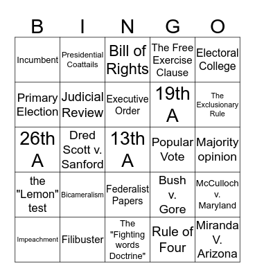 Final review Bingo! Bingo Card