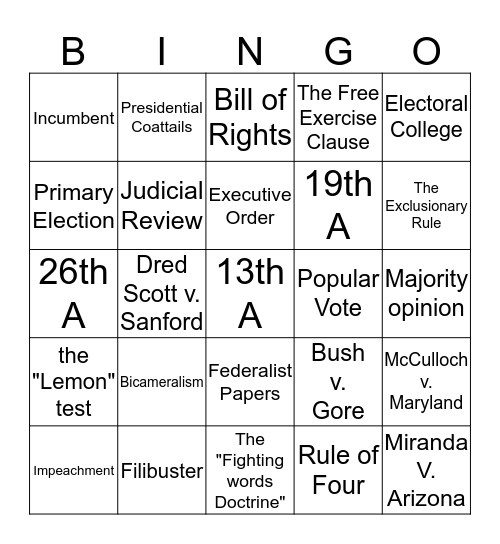 Final review Bingo! Bingo Card