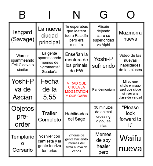 FANFEST FFXIVL Bingo Card