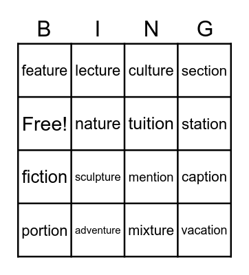 Untitled Bingo Card