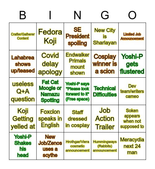 FFXIV Fanfest Bingo Card