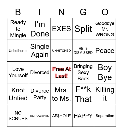 Jessica's Divorce Bingo Card