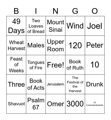 Shavuot Trivia Bingo Card