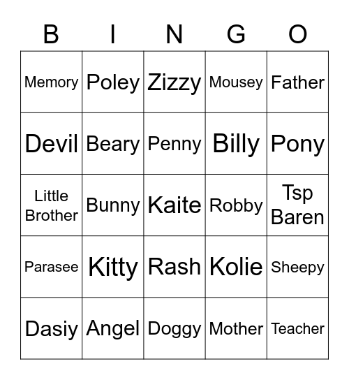 Piggy Bingo Card