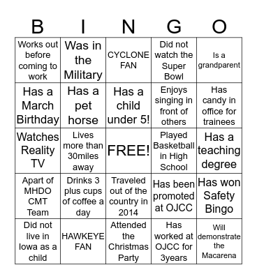 OJCC STAFF BINGO Card